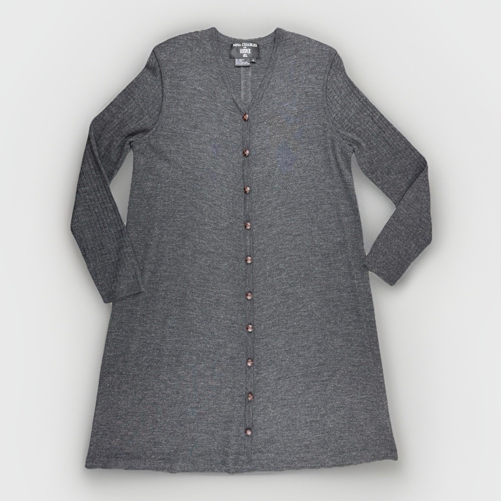 Vintage Wool Blend Button Front‎ Tunic Cardigan Dress M Gray Academic OfficeCore